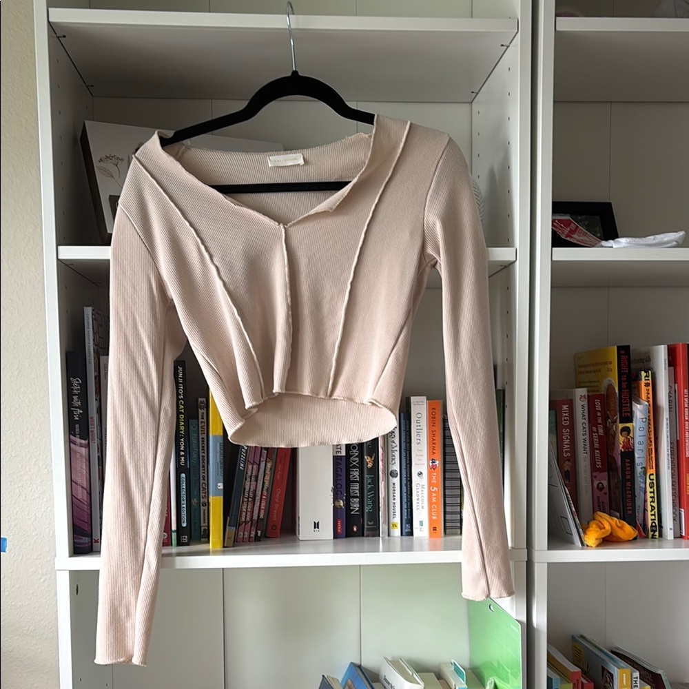 Elegant Cream Long Sleeve Women's Top